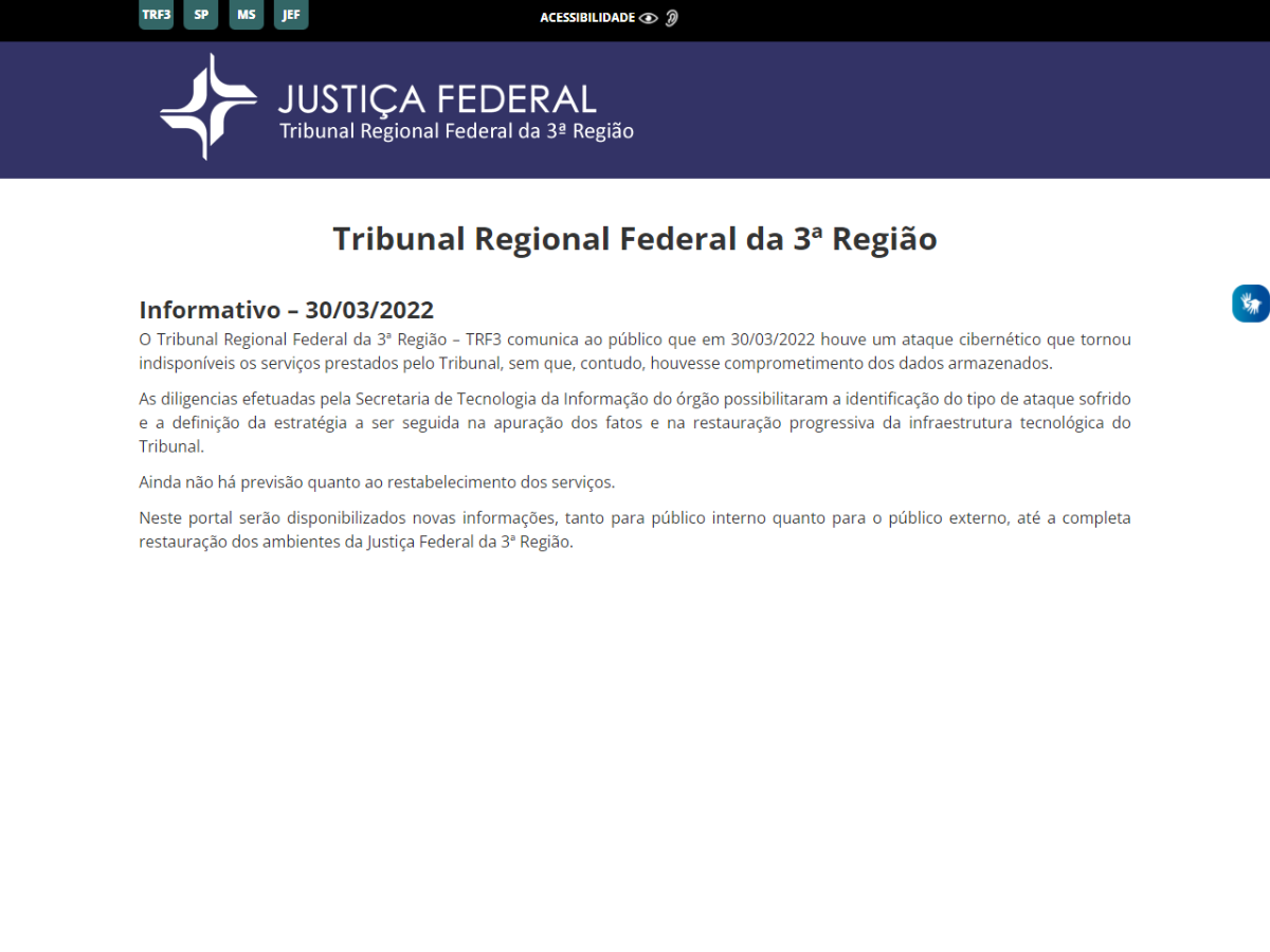 Ataque hacker deixa sistema da Justiça Federal de MS e SP fora do ar