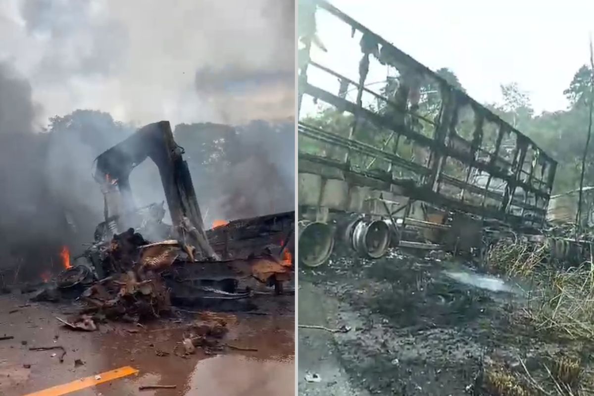 Duas Pessoas Morrem Carbonizadas Ap S Batida Entre Carreta E Caminh O Em Mt