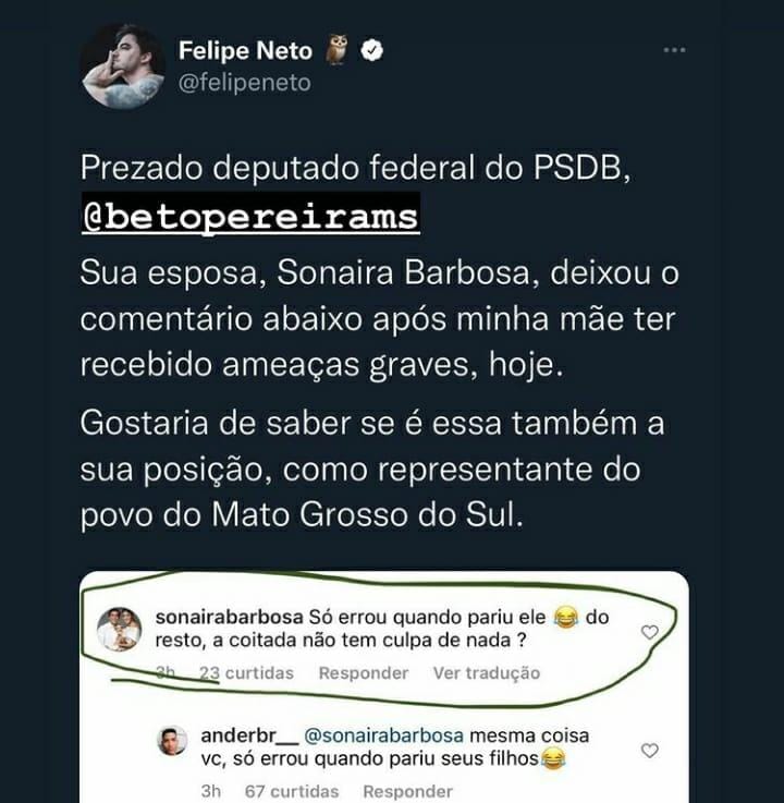 Mãe de Felipe Neto recebe ameaça pela internet: 'Três anos nesse