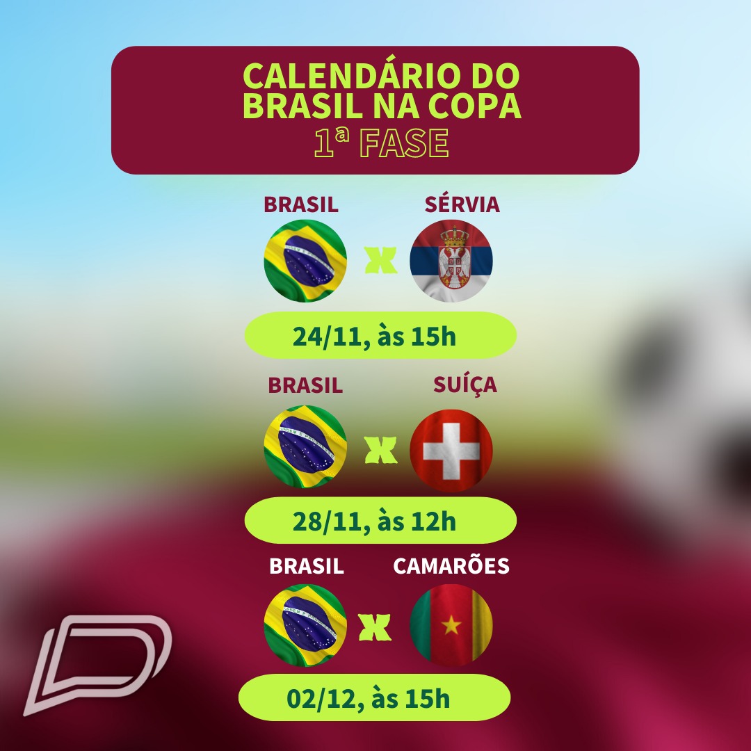 Quais horários dos jogos do Brasil na Copa do Mundo 2022? Calendário de  jogos