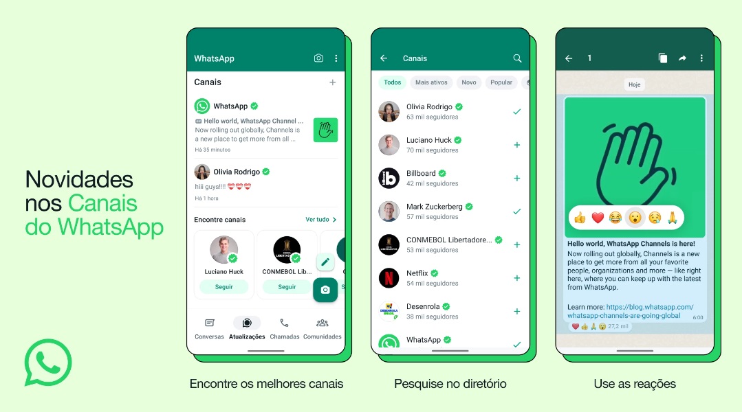 Canais de transmissão já podem ser utilizados no WhatsApp. 