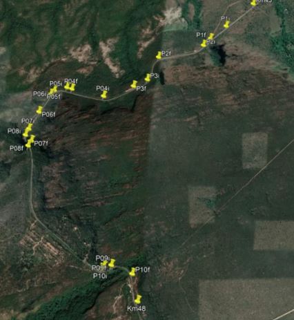 Dez pontos entre o km 42 e 48 da rodovia que possuem instabilidades, segundo o relatório — Foto: Azambuja Engenharia e Geotecnia