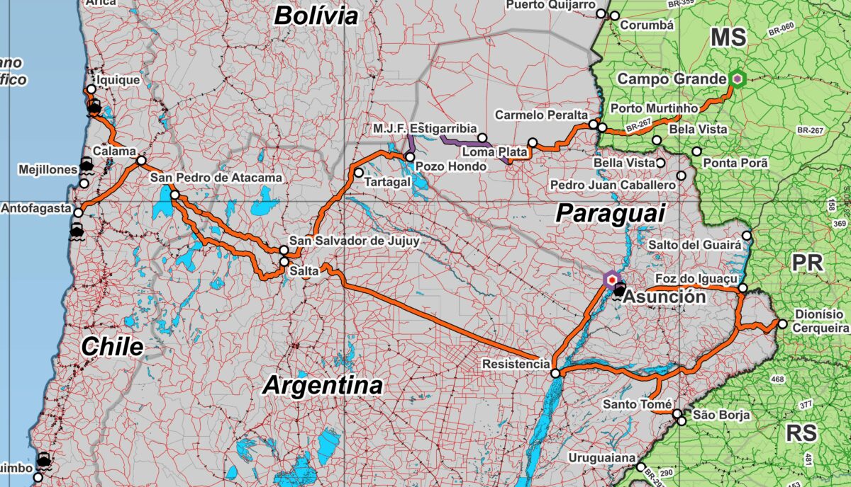 Mapa mostra rotas do Corredor Bioceânico Capricórnio (Foto: Ministério dos Transportes)