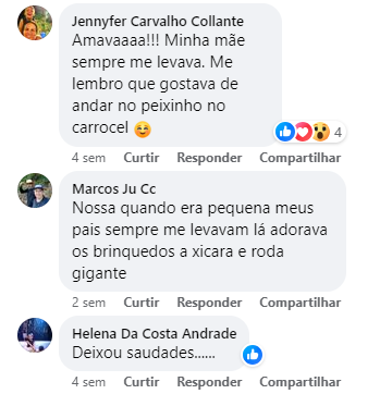 Comentários sobre o parque na Página Anos Dourados no Facebook (Foto: Reprodução/Redes sociais)