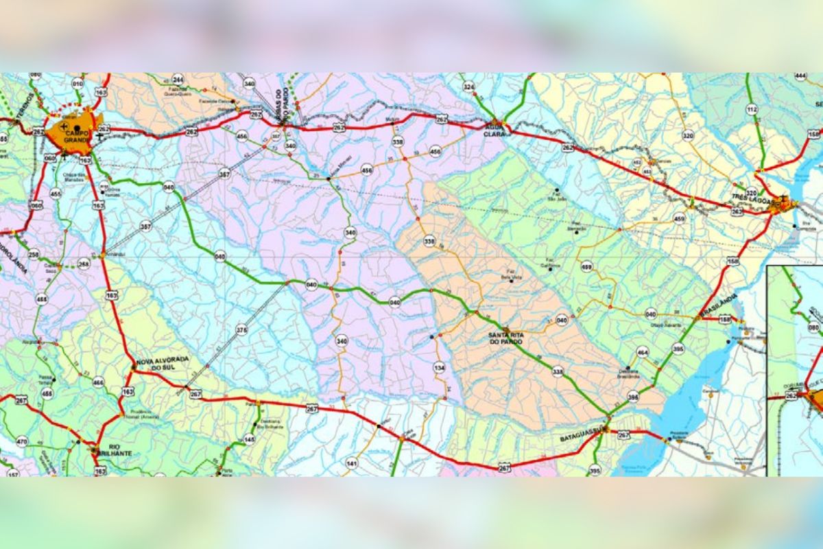 Localização dos trechos das rodovias MS-040, MS-338, MS-395, BR-262 e BR-267 (Foto: Reprodução/PMI/EPE)