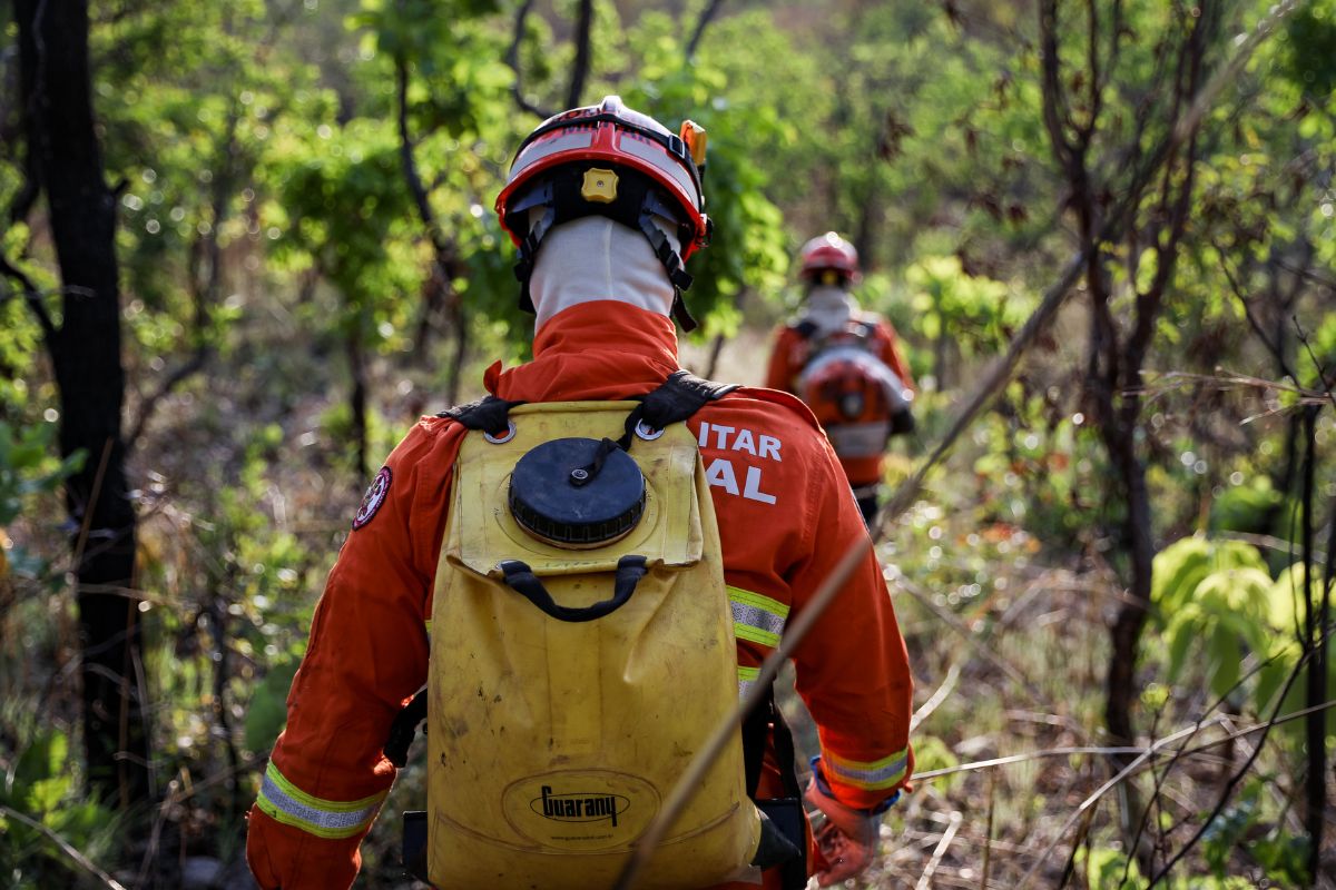 Corpo de Bombeiros combate 3 incêndios florestais em Chapada dos Guimarães e Cuiabá nesta quarta (28). (Foto: Christiano Antonucci - Secom-MT)