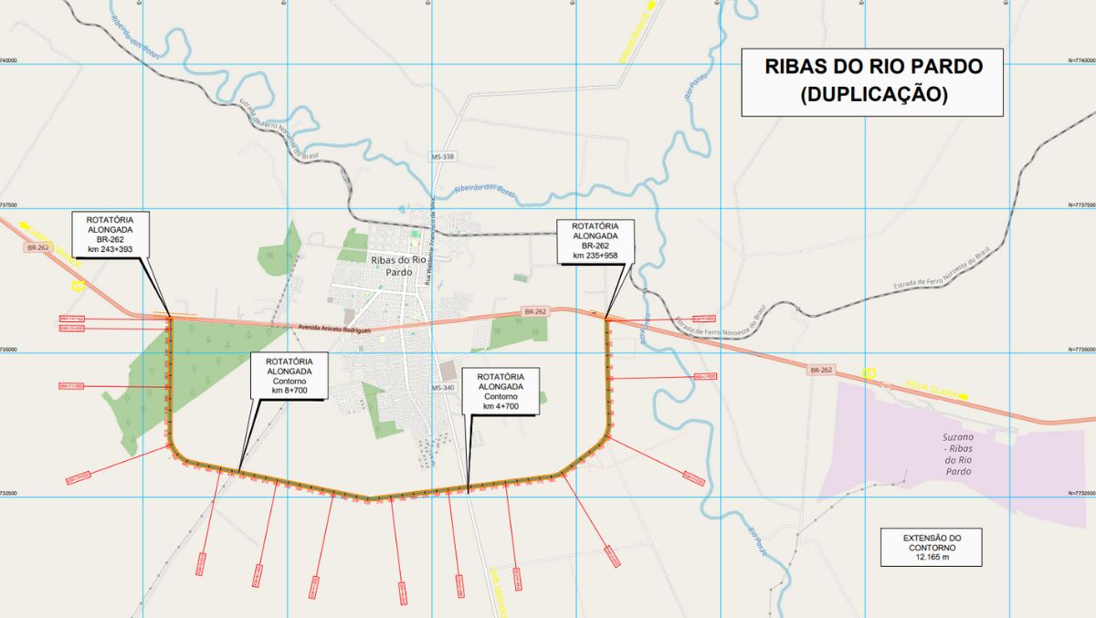 Mapa mostra futuro contorno rodoviário de Ribas do Rio Pardo na BR-262 (Foto: EPE)