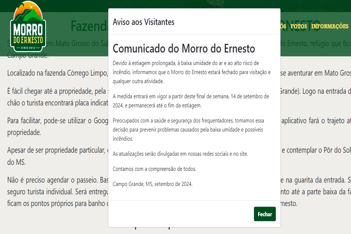 Comunicado oficial publicado no site do Morro do Ernesto