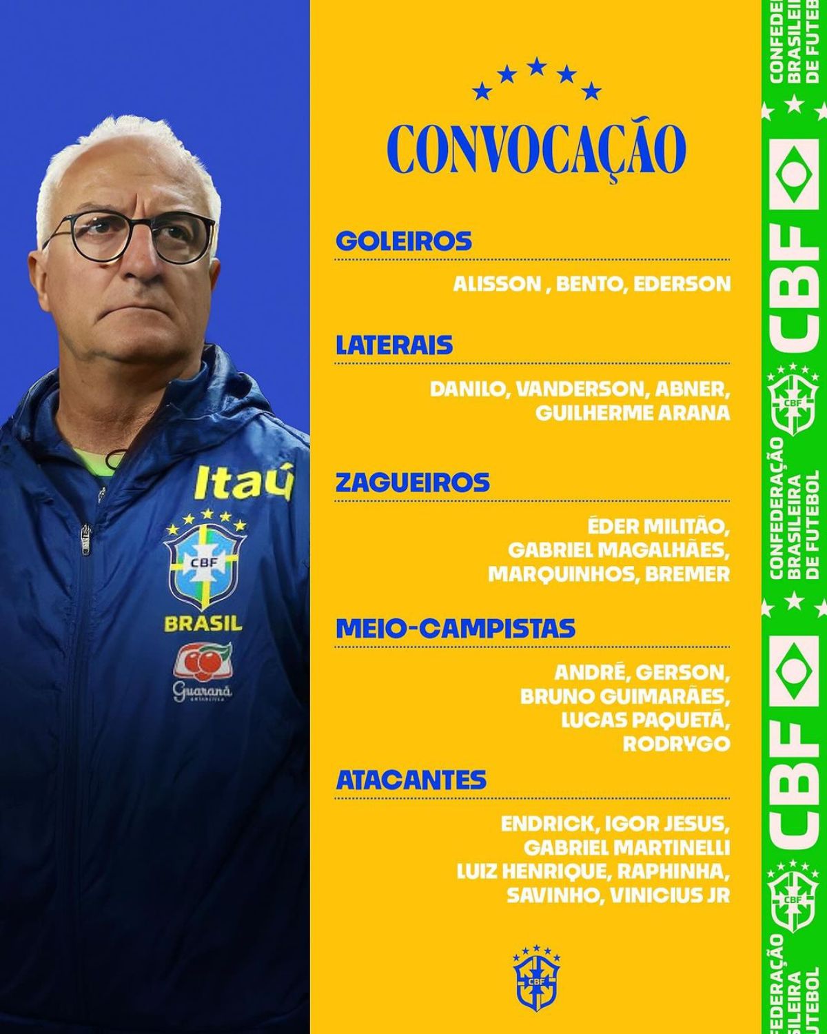 Convocação da Seleção Brasileira nesta sexta-feira, 27 de setembro de 2024 (Foto: CBF)