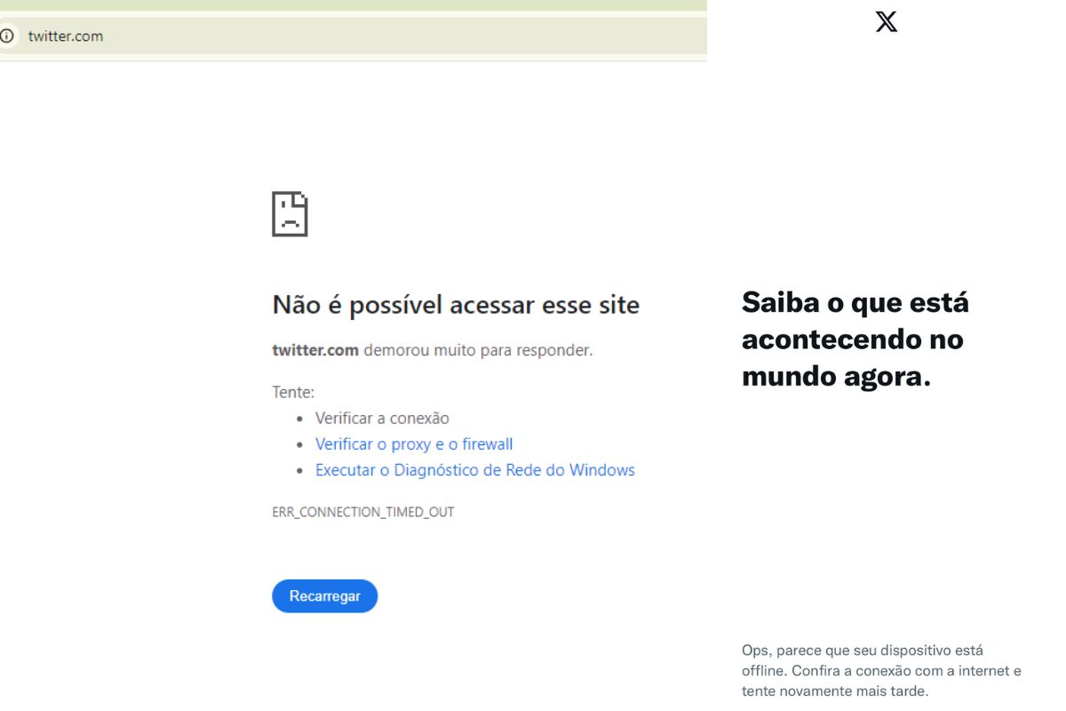 X, antigo Twitter, continua fora do ar (Foto: Reprodução)