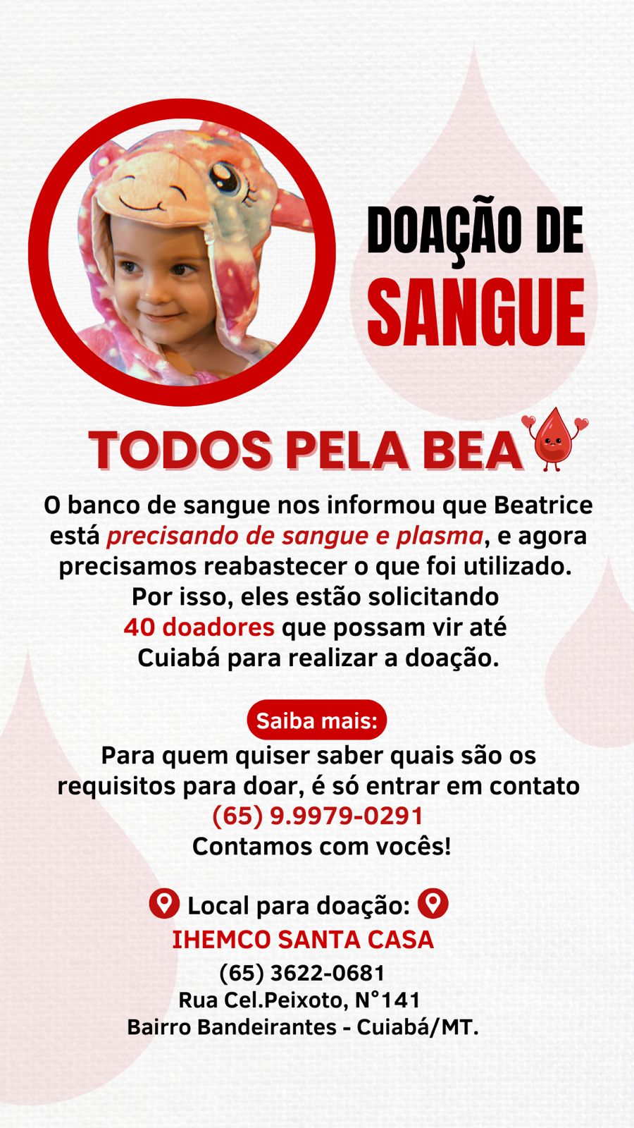 DOACOES DE SANGUE BEATRICE LEUCEMIA