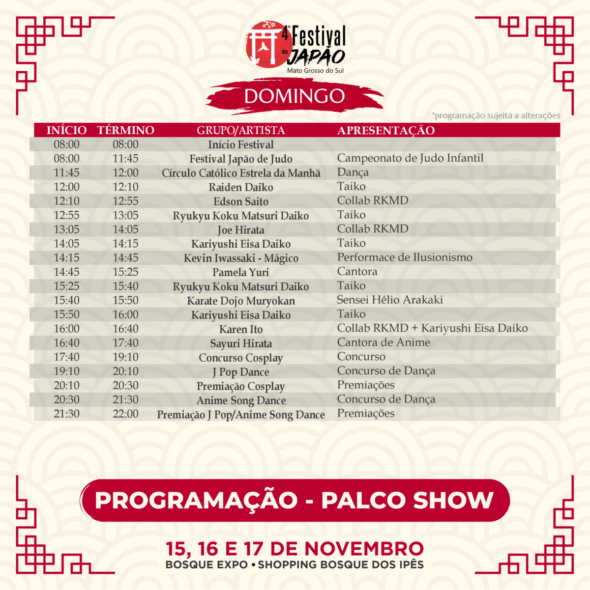 Programacao DOMINGO festival do japao