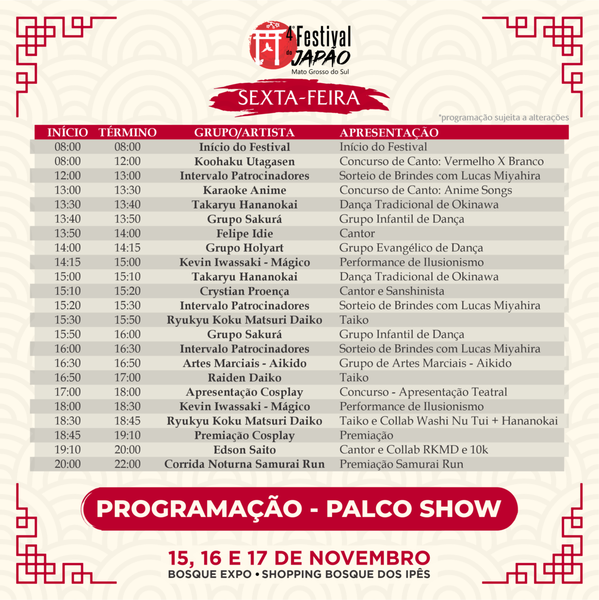 Programacao SEXTA festival do japao