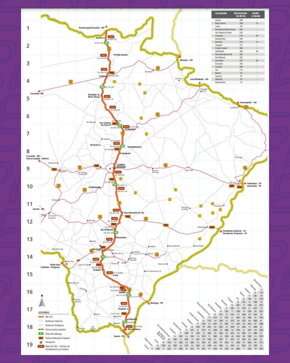 Mapa da BR-163/MS (Foto: ANTT)