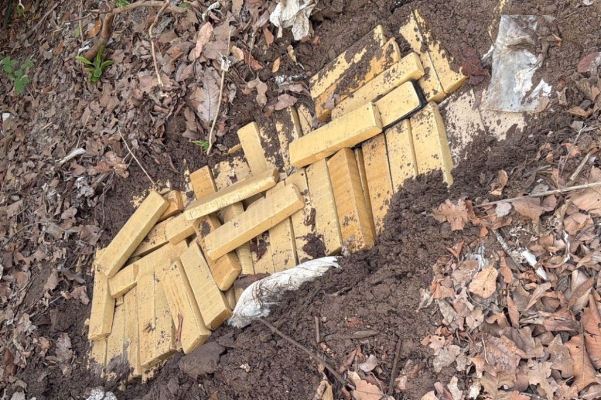 A droga estava dentro de uma caixa d'água enterrada em um local de mata nos fundos de uma casa, em Várzea Grande. (Foto: PJC-MT)