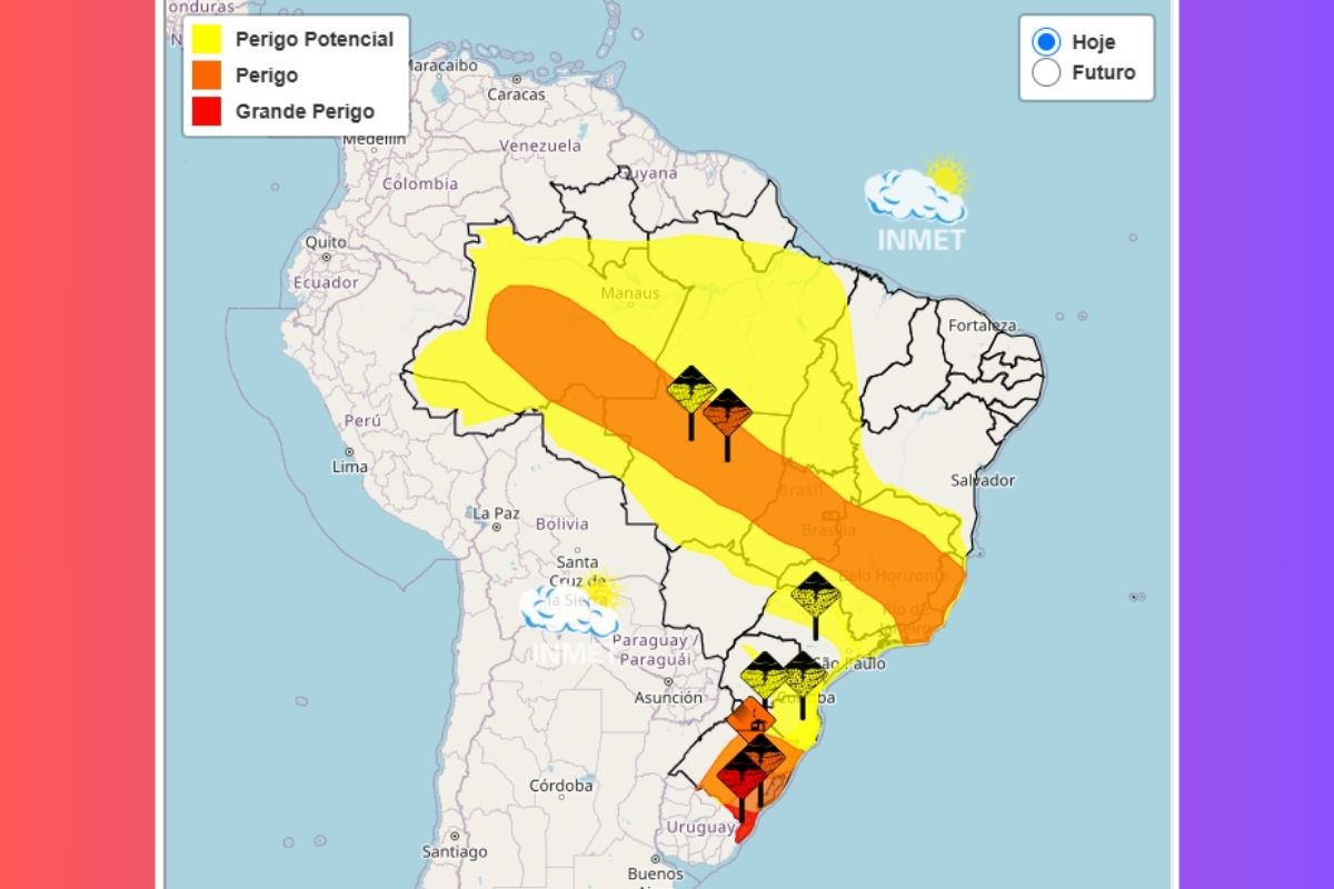 No Rio Grande do Sul há alerta vermelho para grandes tempestades. (Foto: Inmet)