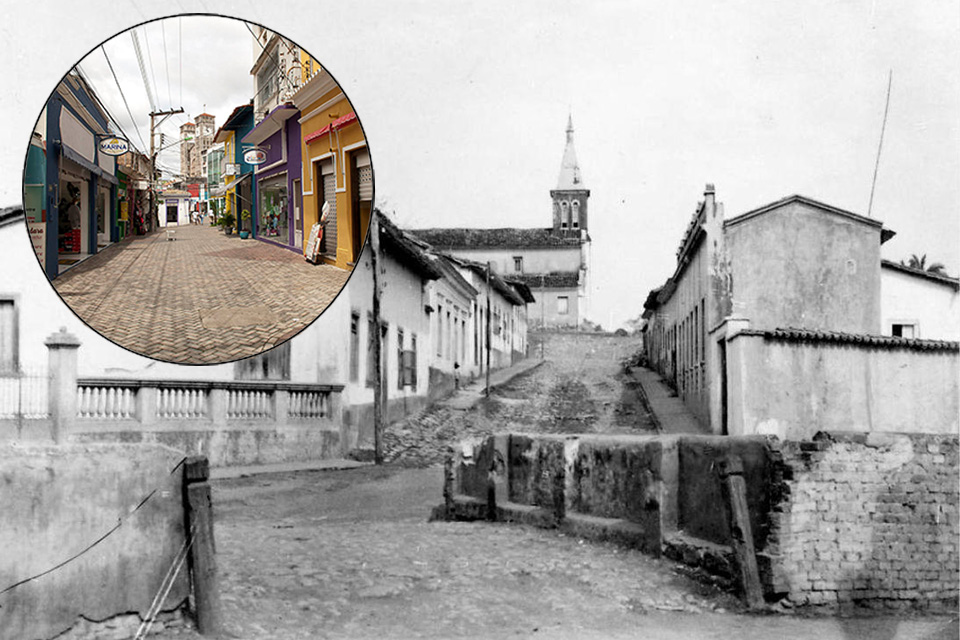 Rua Ricardo Franco, antiga Rua do Meio. (Gravura de Moacyr Freitas)