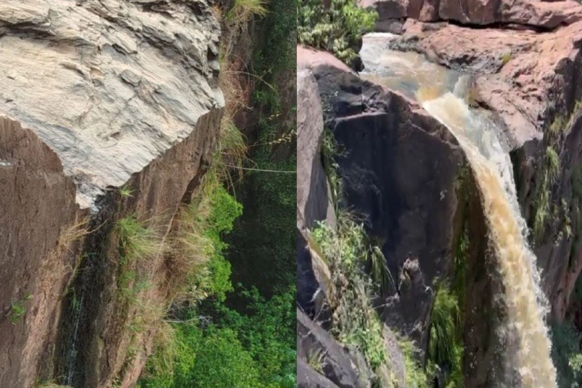 Antes e depois da Cachoeira do Peixe secar